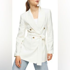 Topshop Women's Belted Twill Blazer, Size 10 Ivory